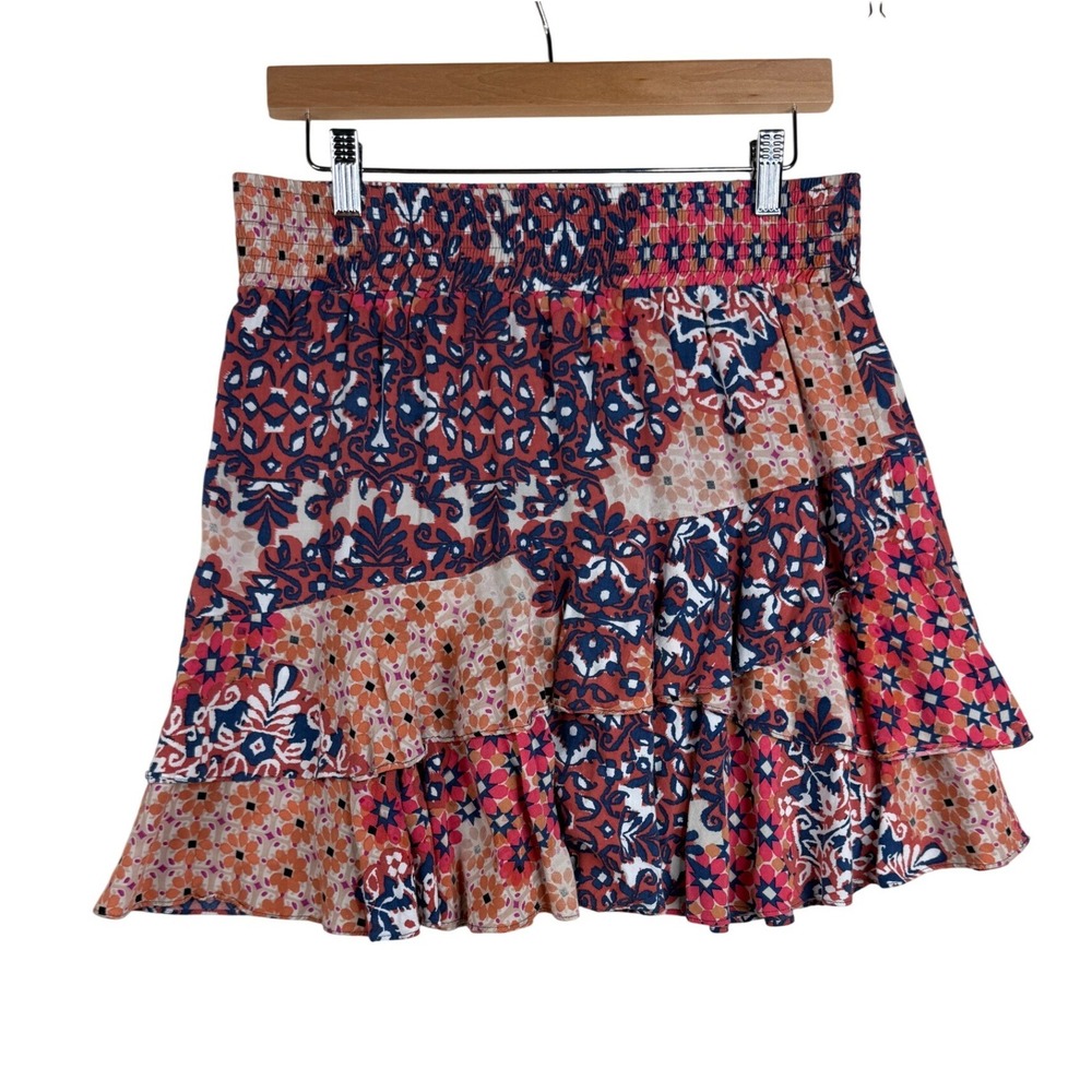 Cabi Women's Isabel Patchwork‎ Ruffle Skirt Tiered Sz Medium Multicolor Viscose